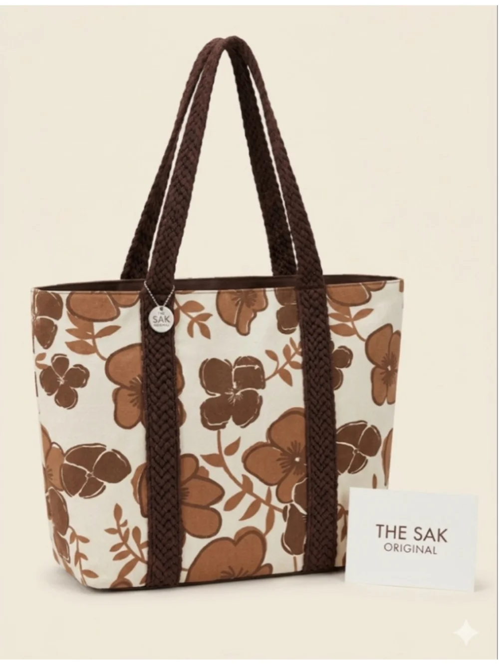 The Sak Floral Canvas Tote Bag Brown Beige